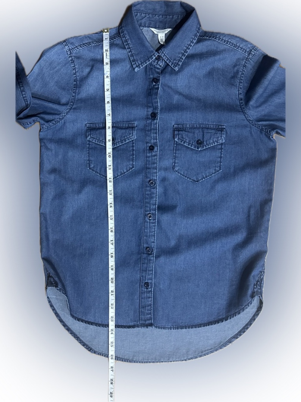 LN Aeropostale SZ S/P Blue Denim Chambray Button-Down Shirt/bust 36” - Picture 5 of 6